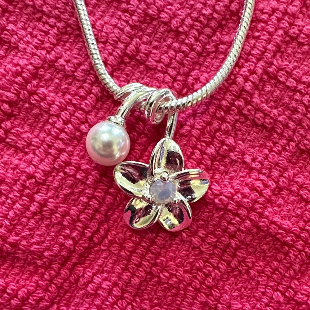 Alex and Ani Silver Flower Necklace with Pearl